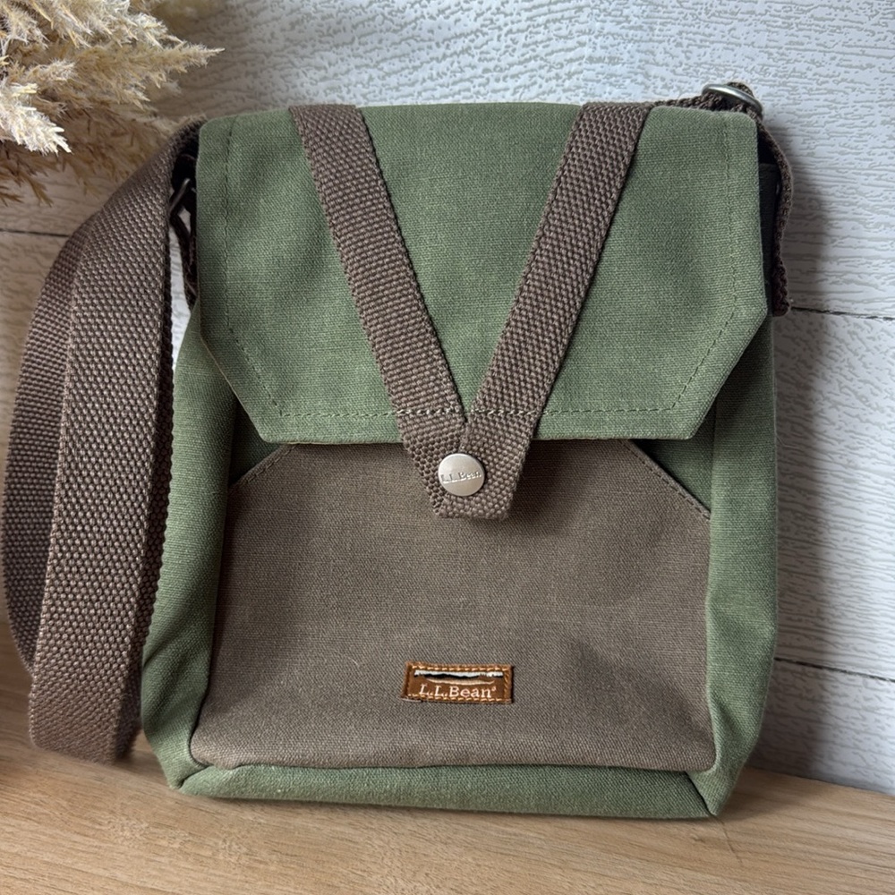 L.L. Bean Olive Green and Brown Canvas Messenger Bag